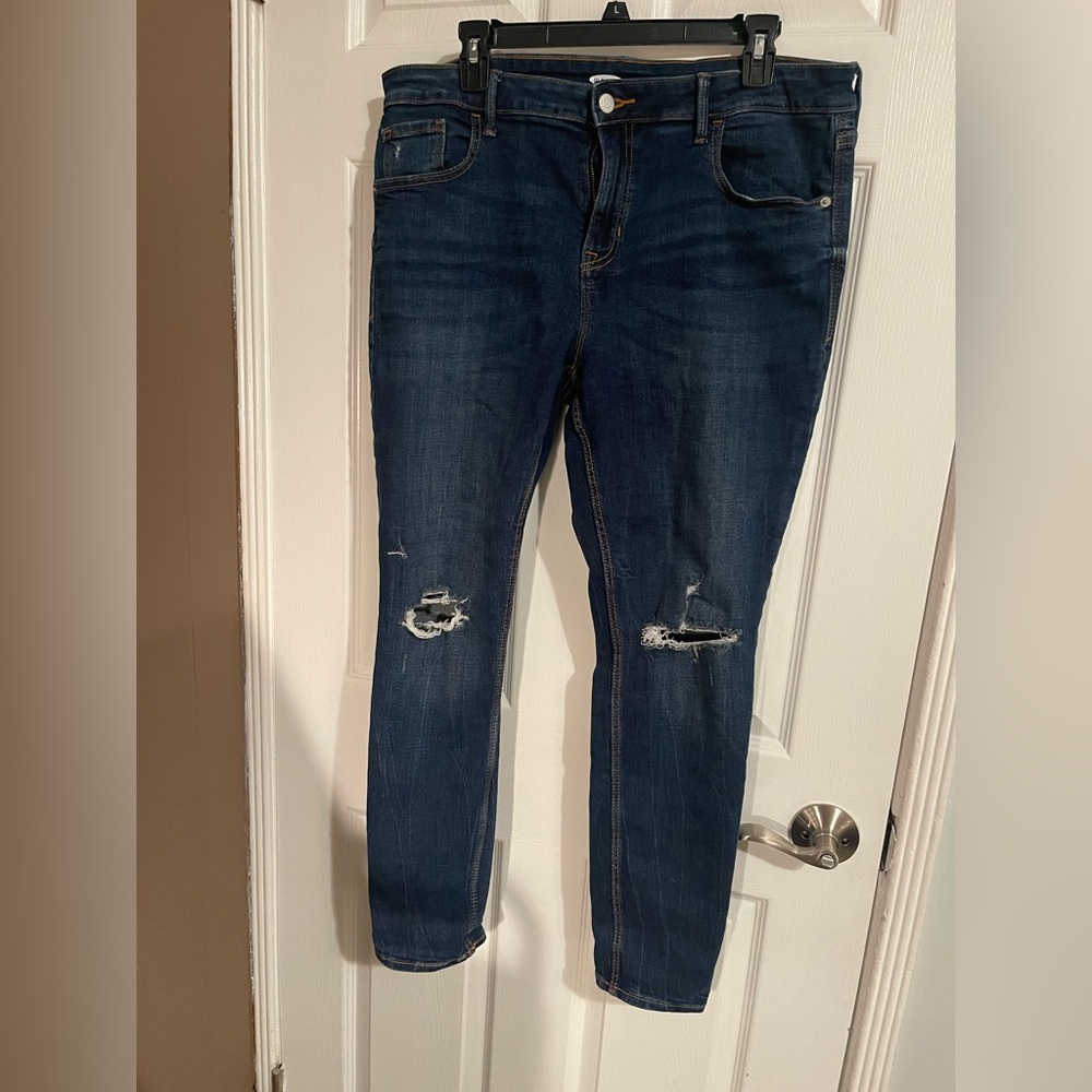 Old Navy Women's Dark Blue Distressed Skinny Jeans